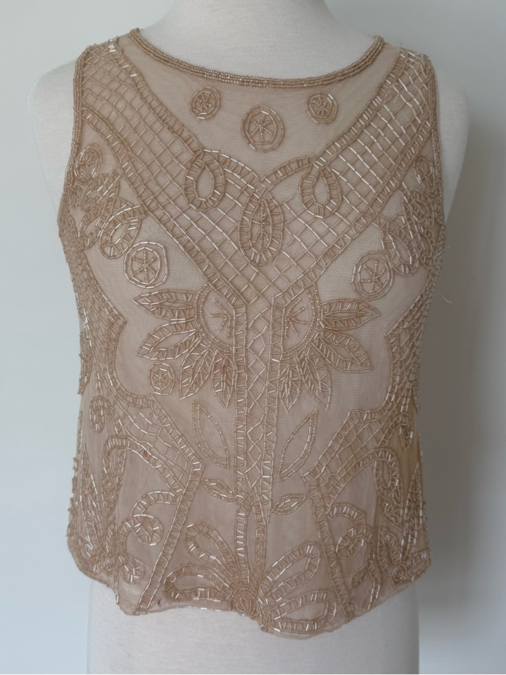 Forever 21 Embellished Sheer Tank Top in Champagne Beige